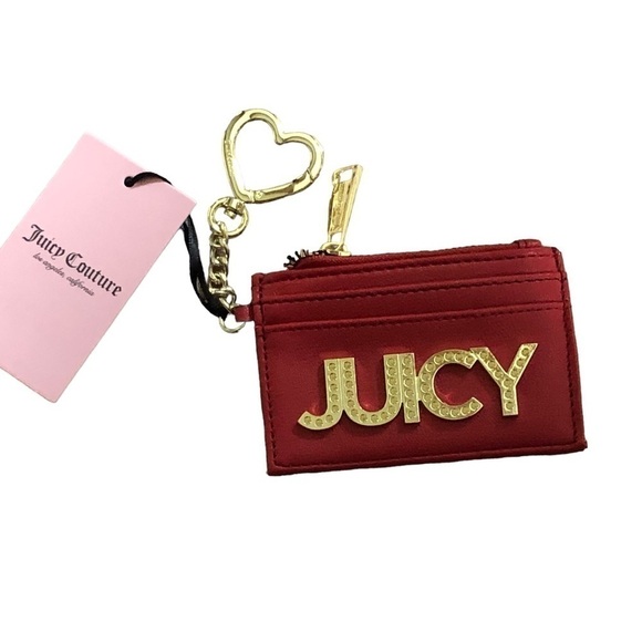 Juicy Couture Card Case Gold Keychain New Red - Picture 1 of 7